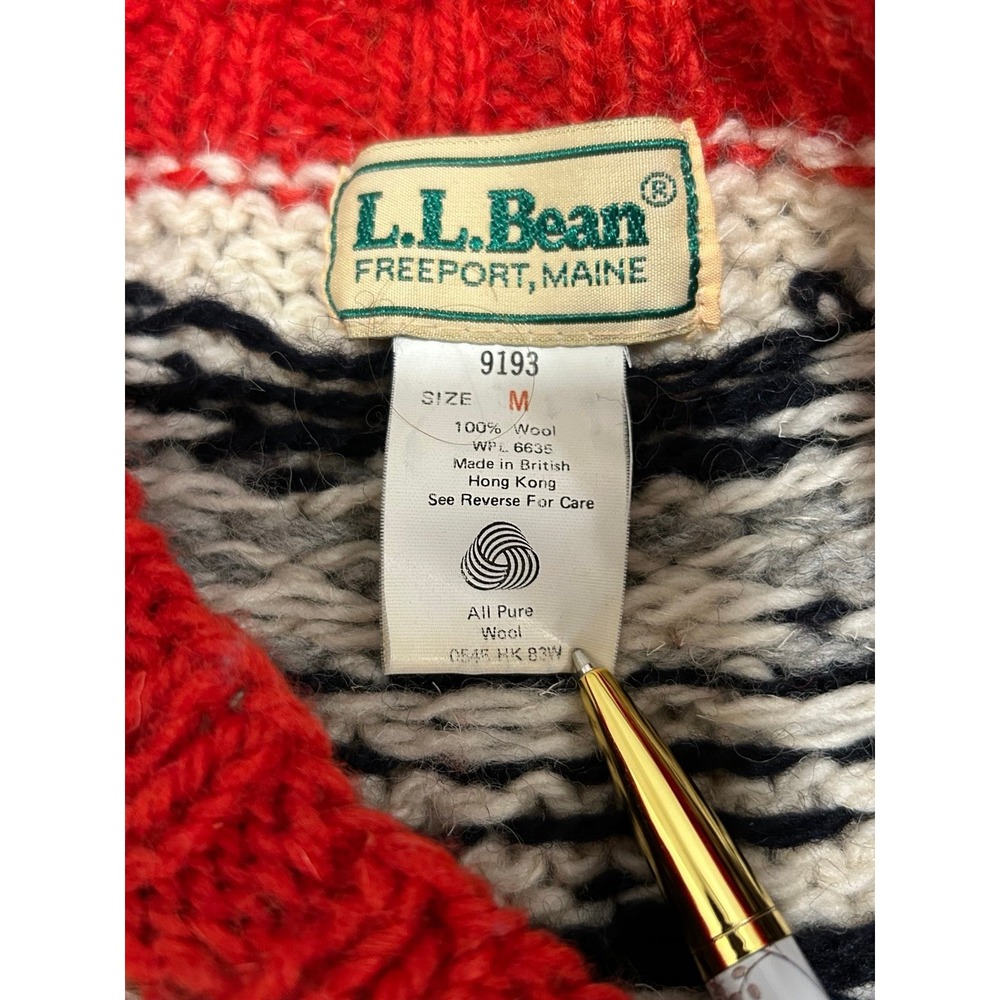 Vintage 80s 90s L.L.Bean Fair Isle 100% Wool Nordic Sweater Red Size M - Picture 6 of 7